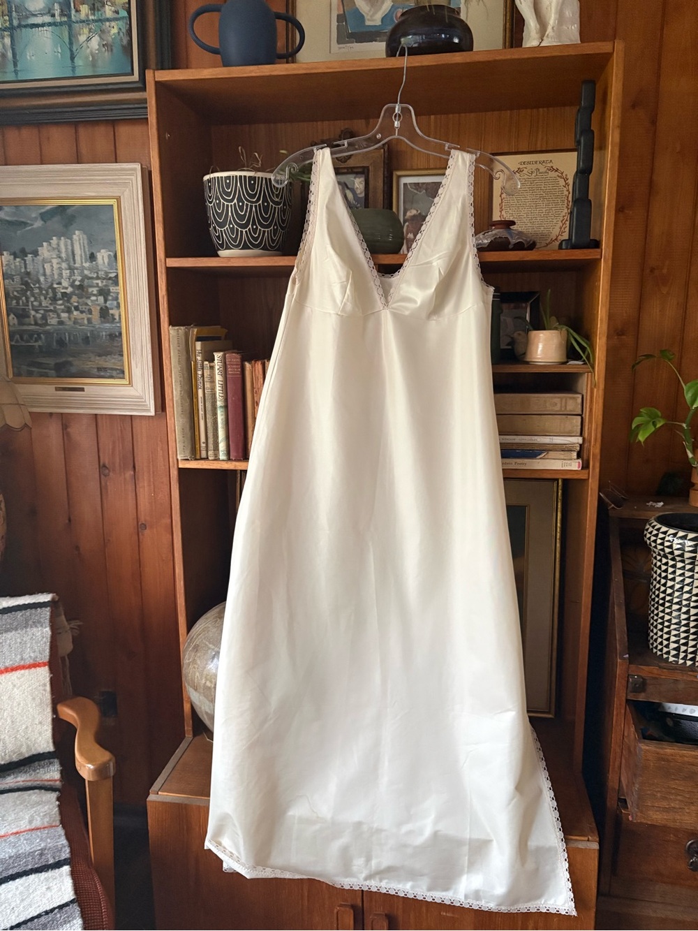 Vintage Boho Cream Maxi Lace Detail Slip Dress M